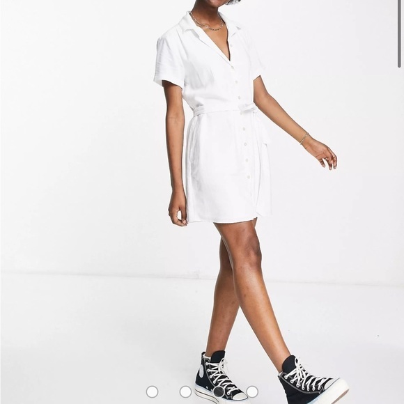 EUC Abercrombie & Fitch shirt dress in white Size Large Petite Linen Blend - Picture 3 of 9